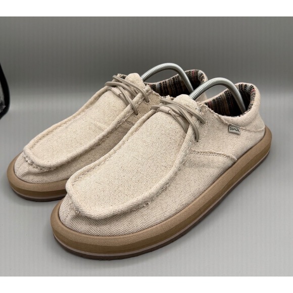 Sanuk Single Fin Sidewalk Surfer Mens Beige Canvas Slip On Loafers 1152887 Sz 10 main image 14